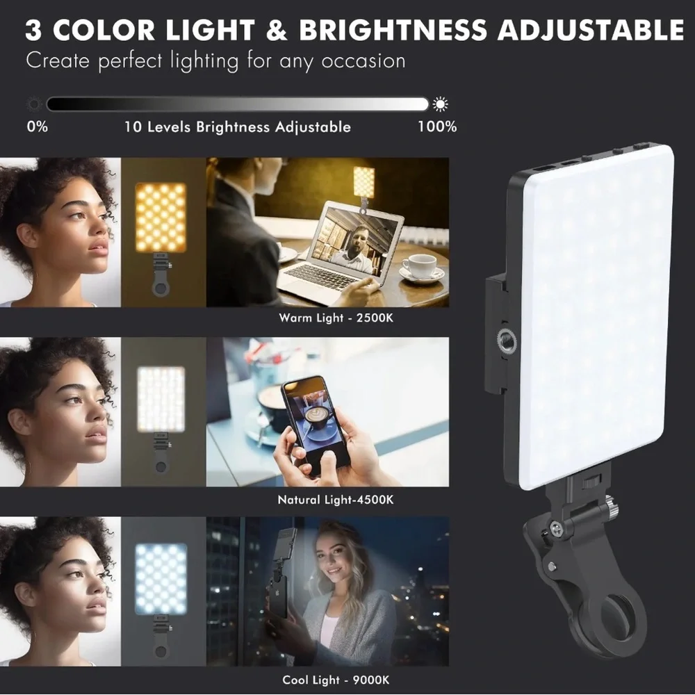 NWT Portable LED Selfie Light with Front & Back Phone Clip